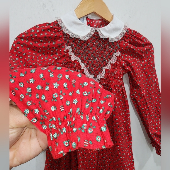 Vtg Winnie The Pooh Dress Girls Size 6XL Smocked Peter Pan Lace Collar Christmas - Picture 6 of 11